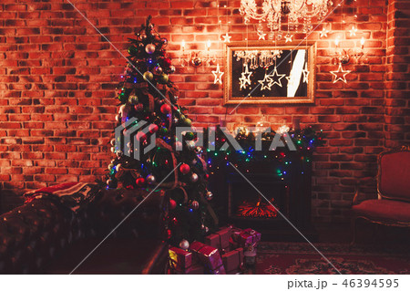 vintage interior with Christmas tree vintage interior with Christmas tree 46394595