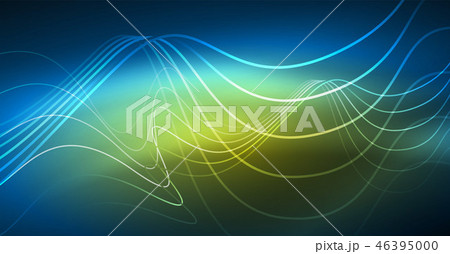 Glowing abstract wave on dark, shiny motion, Christmas and New Year magic space light. Techno Glowing abstract wave on dark, shiny motion, Christmas and New Year magic space light. Techno 46395000