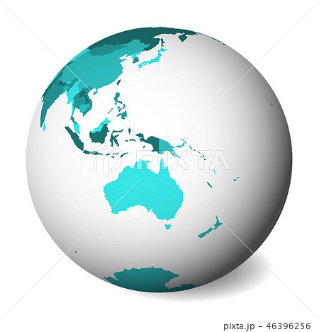 Blank political map of Australia. 3D Earth globe with turquoise blue map. Vector illustration