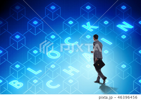 Blockchain innovative concept with businessman  46396456