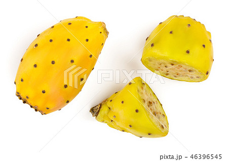 yellow prickly pear or opuntia isolated on a white background. Top view. Flat lay yellow prickly pear or opuntia isolated on a white background. Top view. Flat lay 46396545