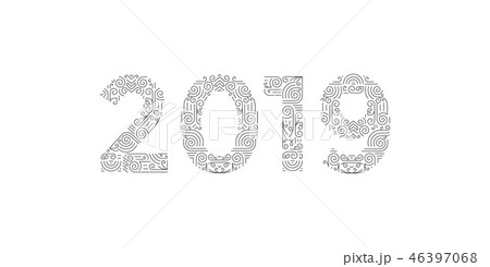 Number 2019 year patterned with floral shapes, isolated on white. 2019 for decorate calendar, banner Number 2019 year patterned with floral shapes, isolated on white. 2019 for decorate calendar, banner 46397068