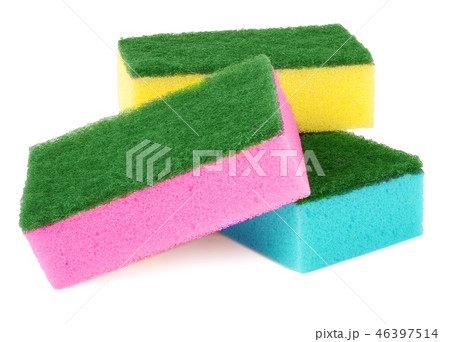 colorful sponges for washing dishes on a white colorful sponges for washing dishes on a white 46397514