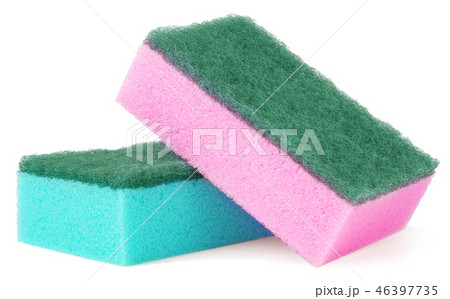 colorful sponges for washing dishes on a white background 46397735