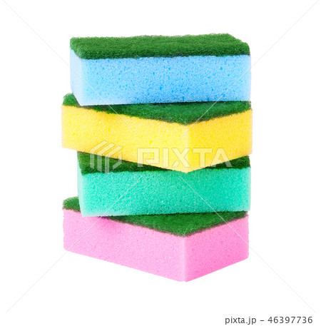colorful sponges for washing dishes on a white background 46397736