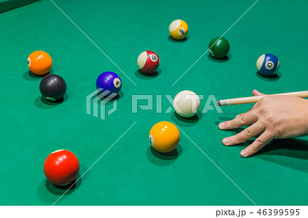 Billiard balls on pool green table Billiard balls on pool green table 46399595