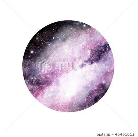 Cosmos illustration in circle. Watercolor 46401013