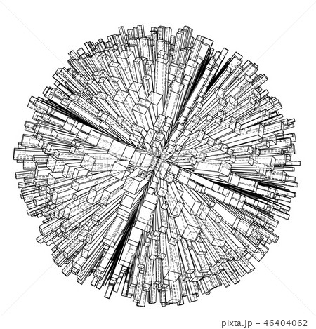 Abstract 3d Sphere with City, Blueprint Style 46404062