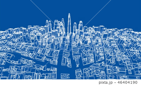 Wire-frame Twisted City, Blueprint Style. Vector 46404190