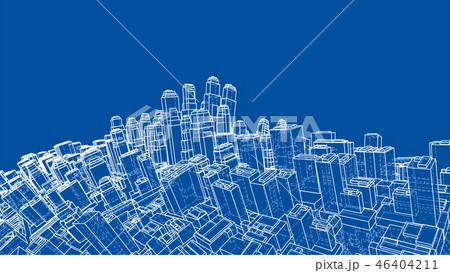 Wire-frame Twisted City, Blueprint Style. Vector 46404211
