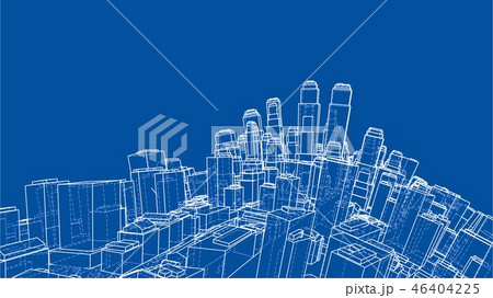 Wire-frame Twisted City, Blueprint Style. Vector 46404225