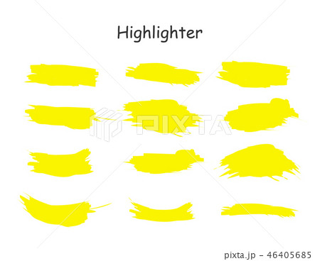 Yellow watercolor hand drawn highlight set. Vector highlighter brush lines. Marker pen highlight 46405685