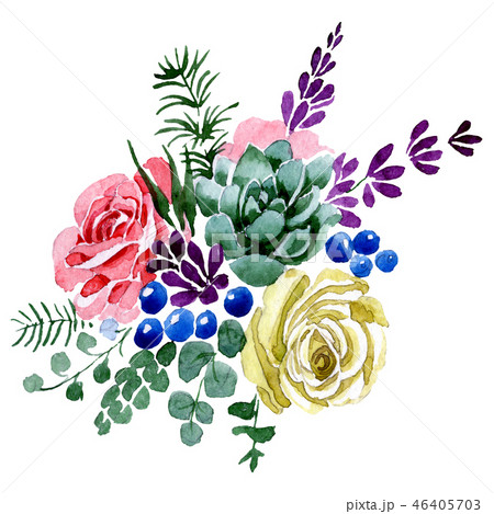 Succulent and rose bouquet flowers. Watercolor background illustration set. Isolated bouquet Succulent and rose bouquet flowers. Watercolor background illustration set. Isolated bouquet 46405703