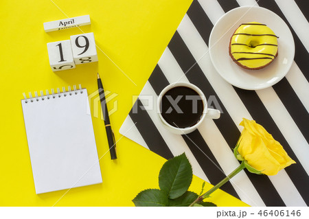 Wooden cubes calendar April 19th.  46406146