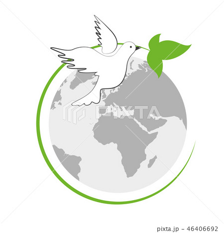 earth and white peace dove with green leaf 46406692