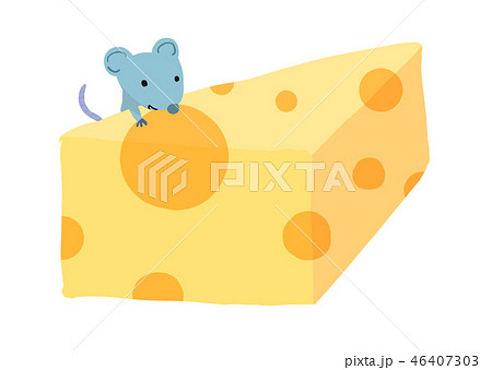 エメンタールチーズ 穴あきチーズ と鼠 ねずみのイラスト素材
