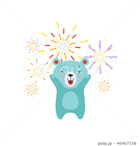 Cute bear celebrating with fireworks, lovely cartoon animal character, design template can be used Cute bear celebrating with fireworks, lovely cartoon animal character, design template can be used 46407536