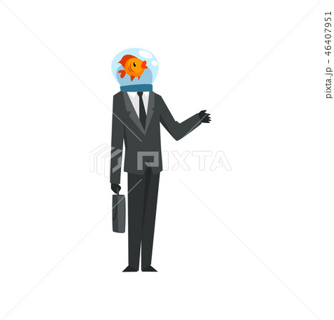 Businessman with fish head wearing business suit standing with briefcase vector Illustration on a 46407951