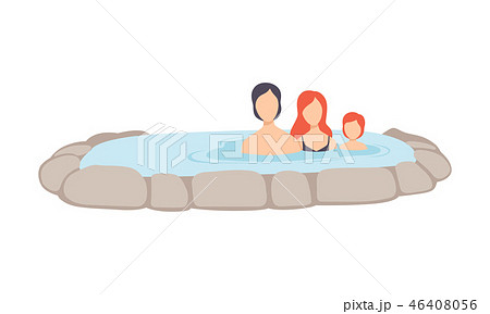 Family enjoying outdoor jacuzzi, mother, father, and child relaxing in hot water in bath tub vector Family enjoying outdoor jacuzzi, mother, father, and child relaxing in hot water in bath tub vector 46408056