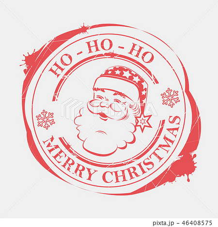 Christmas round stamp with snowflakes and silhouette of Santa Claus. 46408575