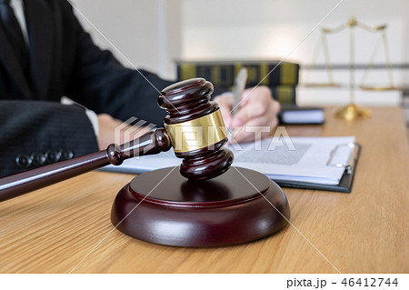 Legal law, advice and justice concept, male lawyer or notary wor 46412744