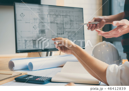 Team of Construction engineering or architect hands working on b Team of Construction engineering or architect hands working on b 46412839