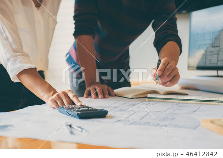 Team of Construction engineering or architect hands working on b Team of Construction engineering or architect hands working on b 46412842