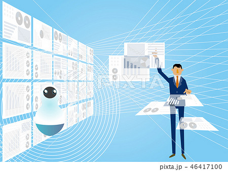 人工知能のイメージ 近未来のイメージ素材 近未来のテクノロジー 人工知能と通信 人工知能とネのイラスト素材