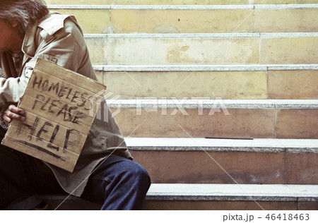 Business man and homeless man on walking street. Business man and homeless man on walking street. 46418463