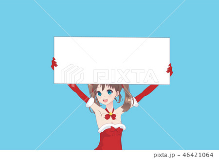 Japanese Asian woman holding white big sign board 46421064