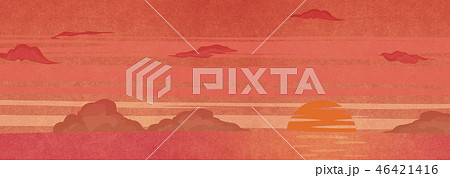 和紙の風合い　夕焼け空　茜色 46421416