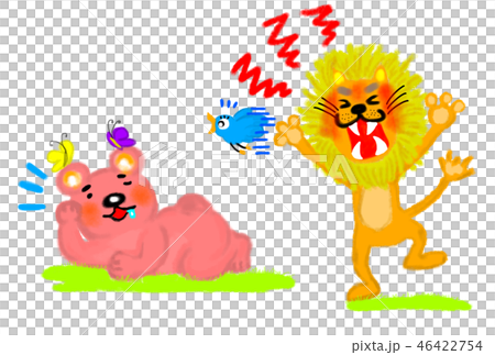おこりんぼのライオンとのんびりクマのイラストイメージ。 46422754
