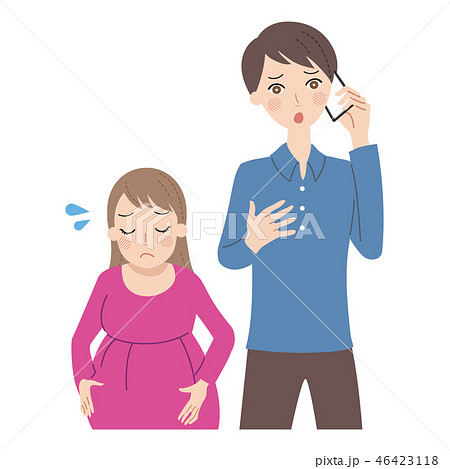 陣痛が始まった妊婦 のイラスト素材