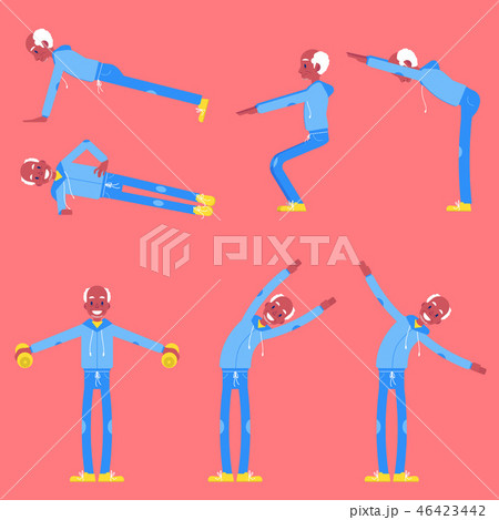 Vector illustration set of senior man doing sport exercises in flat style. Vector illustration set of senior man doing sport exercises in flat style. 46423442