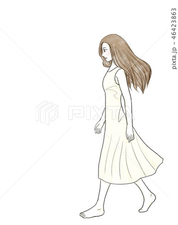 歩く女性 白のイラスト素材