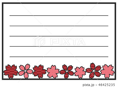 和風の便箋 桜 横書き ピンクのイラスト素材 46425235 Pixta