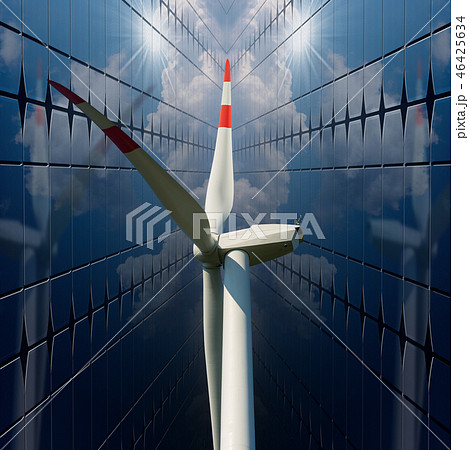 Wind turbine between two solar panels 46425634