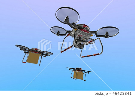 ドローン配達イメージ(編隊飛行・空バック) 46425841