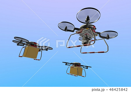 ドローン配達イメージ(編隊飛行・空バック) 46425842
