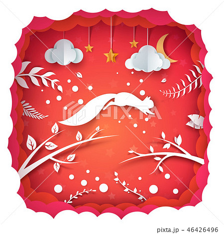 Cartoon paper landscape. Squirrel illustration. 46426496