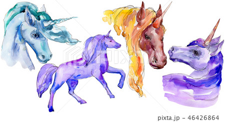 Cute unicorn horse. Watercolor background illustration set. Isolated unicorn illustration element. 46426864