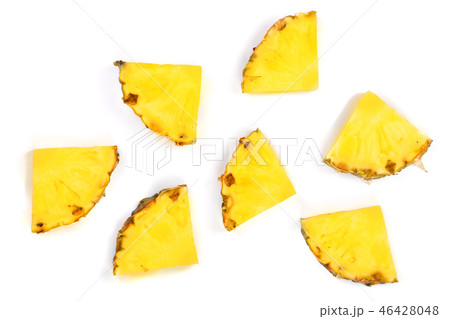 Sliced pineapple isolated on white background. Top view. Flat lay pattern Sliced pineapple isolated on white background. Top view. Flat lay pattern 46428048