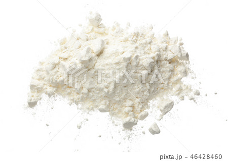 Pile of flour isolated on white background. Top view. Flat lay 46428460