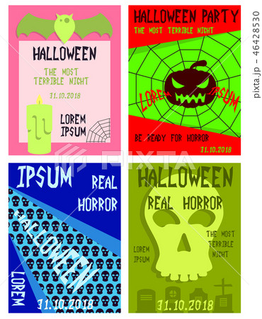 Set of flyers for halloween vector illustration. Templates of posters . Halloween party greeting Set of flyers for halloween vector illustration. Templates of posters . Halloween party greeting 46428530
