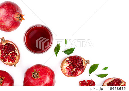 pomegranate juice with fresh pomegranate fruits isolated on white background with copy space for pomegranate juice with fresh pomegranate fruits isolated on white background with copy space for 46428656