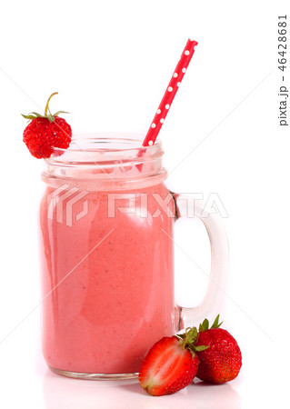 Glass of strawberry yogurt or smoothie isolated on white background 46428681