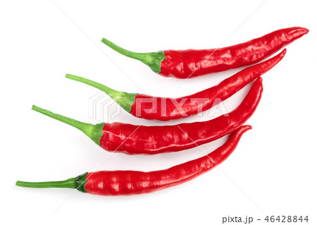 red hot chili peppers isolated on white background. Top view. Flat lay pattern red hot chili peppers isolated on white background. Top view. Flat lay pattern 46428844