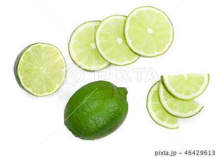sliced lime isolated on white background. Top view. Flat lay pattern 46429613