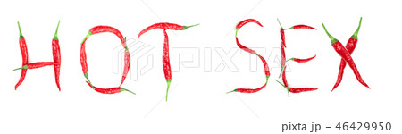 Word sex written from red hot pepper letters isolated on white background 46429950