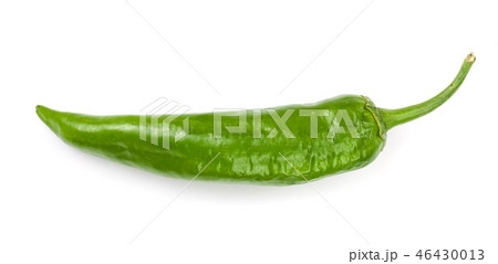green hot chili peppers isolated on white background. Top view. Flat lay pattern 46430013